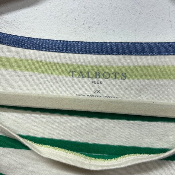 Talbots Womens Plus 2X Striped Long Sleeve Cotton Top W/ Button Detail Multicolo - Picture 6 of 8